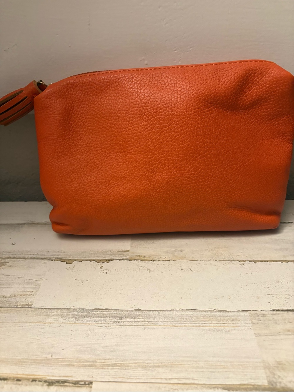 Street Level Orange Leather Zip Pouch Cosmetic Bag
